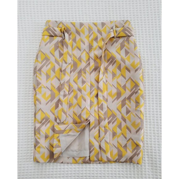 Etcetera yellow abstract high-waisted front slit tie waist pencil skirt 8 - Picture 1 of 4